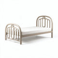 Metal frame twin bed in neutral beige finish with enclosed sides 195 x 95 x 80cm