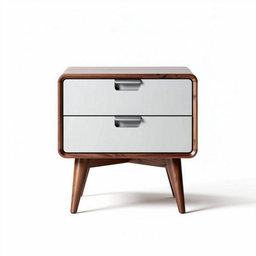 Wooden nightstand with two drawers and mid-century modern design 45 x 40 x 50cm