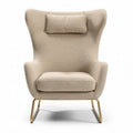 Beige upholstered armchair with gold metal legs and headrest 85 x 80 x 110cm