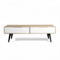 Wooden coffee table with two drawers and black legs 120 x 40 x 45cm
