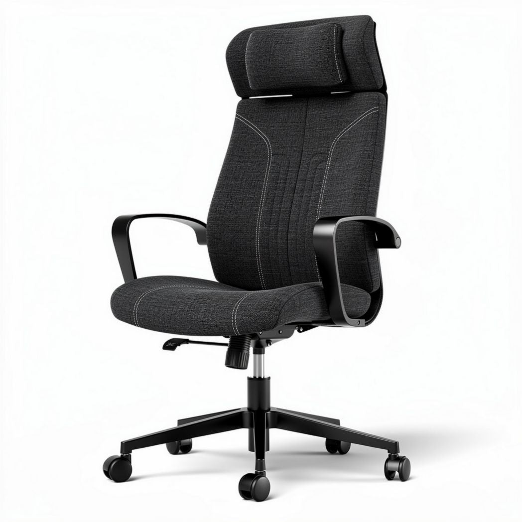 Ergonomic office chair with adjustable headrest and lumbar support fabric black 60 x 60 x 120cm