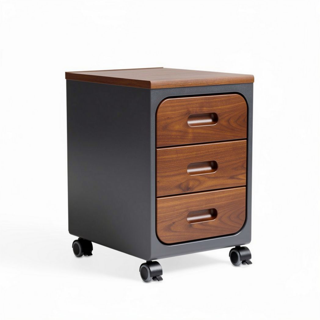 Rolling storage cabinet with three drawers wood and metal construction 40 x 40 x 60cm