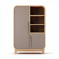 Wooden cabinet with shelves and door in gray and natural finish 80 x 40 x 120cm