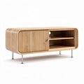 Natural wood television cabinet with sliding door and storage shelves 120 x 50 x 45cm