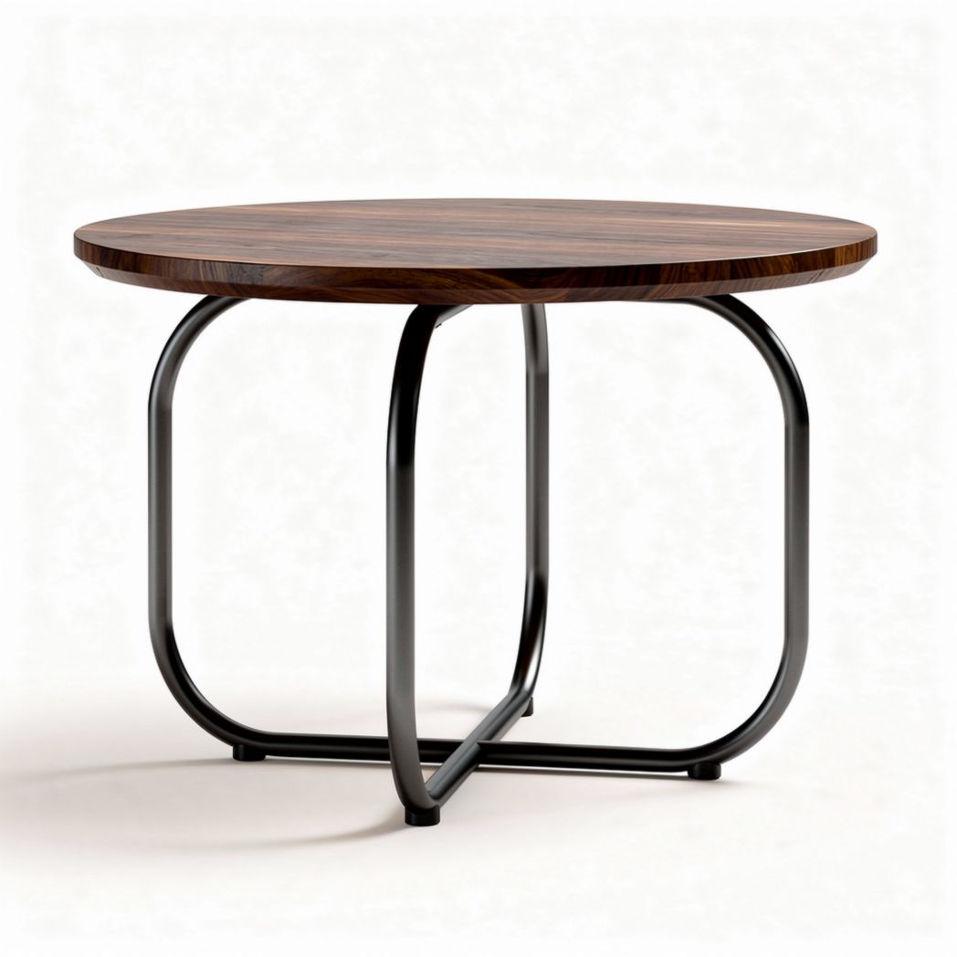 Round wooden coffee table with metal frame in brown 80 x 80 x 45cm