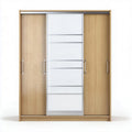 Wooden wardrobe with sliding doors and five drawers in oak finish 150 x 200 x 60cm