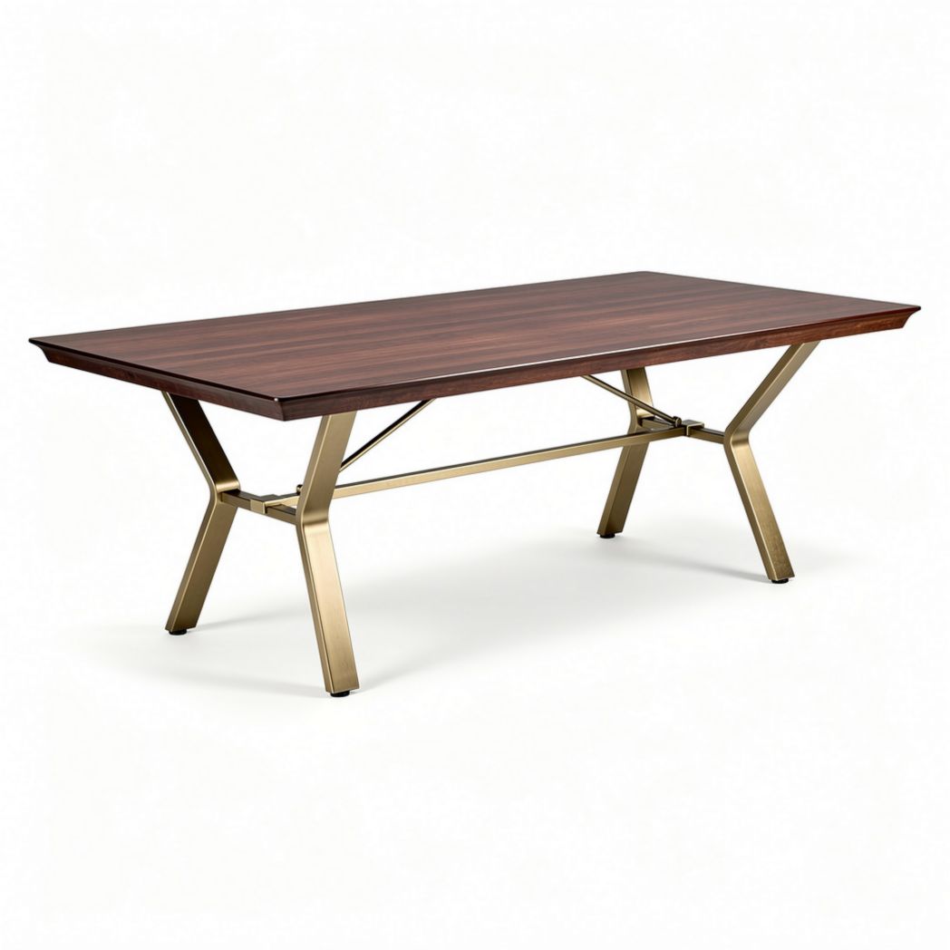 Rectangular dining table with wooden top and metal legs 180 x 90 x 75cm