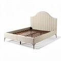 Upholstered bed frame with curved headboard and wooden slats 200 x 160 x 100cm