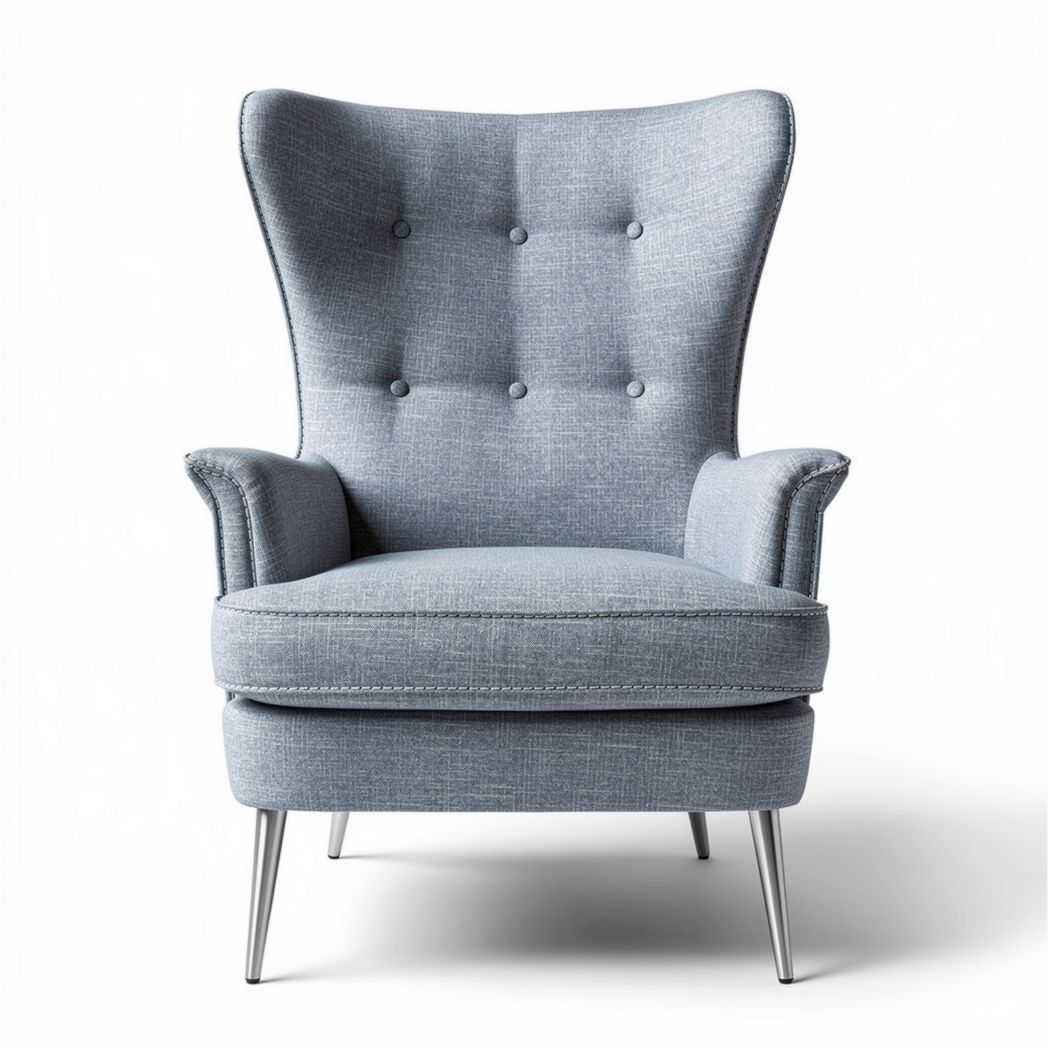 Wingback chair in gray fabric with tufted design and metal legs 80 x 80 x 100cm