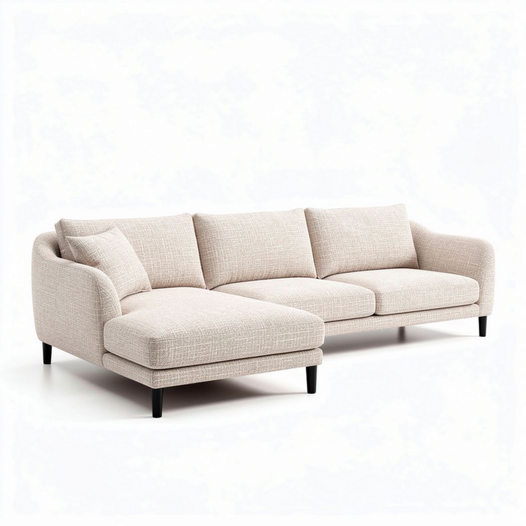 L-shaped sectional sofa in soft beige fabric with modern design 240 x 90 x 80cm