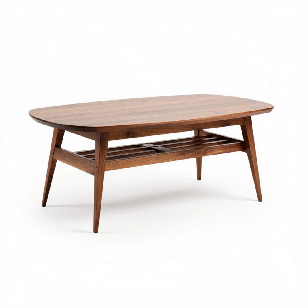 Wooden oval coffee table with lower shelf for living room storage 120 x 70 x 40cm